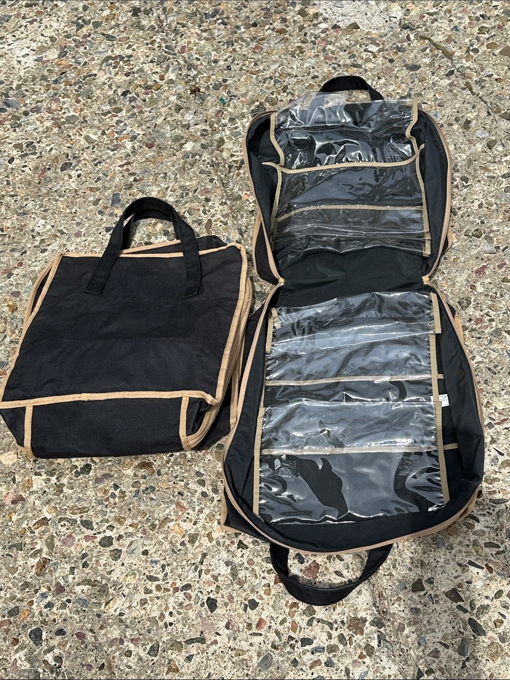 Black and Tan Canvas Shoe Travel Organizer Bag - Set of 2